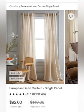 Quince European Linen Curtain - TWO panels 48x96